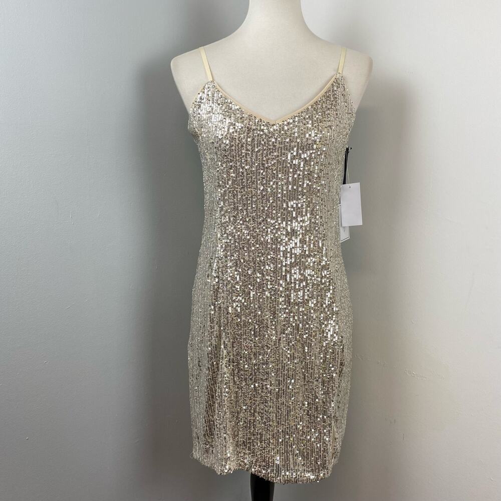 1.STATE Silver Sequin Sleeveless Mini Slip Dress Size 12